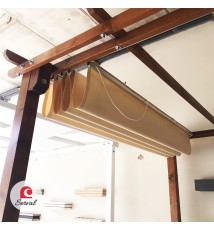 PERGOLA PARASOLE CON TELO SCORREVOLE IMPERMEABILE IN LEGNO MASSELLO col. NOCE