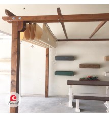 PERGOLA PARASOLE CON TELO SCORREVOLE IMPERMEABILE IN LEGNO MASSELLO col. NOCE
