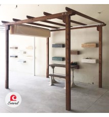 PERGOLA PARASOLE CON TELO SCORREVOLE IMPERMEABILE IN LEGNO MASSELLO col. NOCE