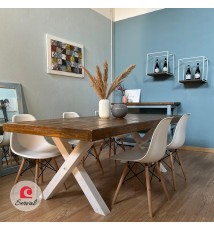 TAVOLO IN LEGNO MASSELLO CON GAMBE A "X"  mod. EMMA  col. BIANCO - NOCE