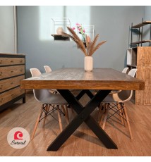 TAVOLO IN LEGNO MASSELLO CON  GAMBE A "x" IN FERRO mod. EMMA col. NERO - NOCE