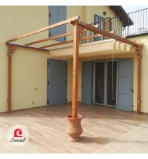 PERGOLA PARASOLE CON TELO SCORREVOLE IMPERMEABILE IN LEGNO MASSELLO col. NOCE