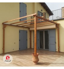 PERGOLA PARASOLE CON TELO SCORREVOLE IMPERMEABILE IN LEGNO MASSELLO col. NOCE