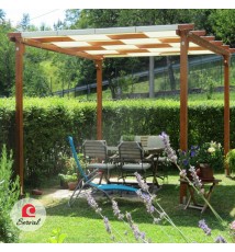 PERGOLA PARASOLE IN LEGNO MASSELLO CON TELO AD ONDA IMPERMEABILE - col. NOCE