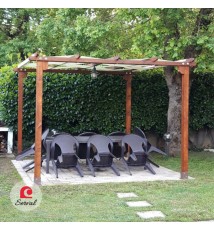 PERGOLA PARASOLE IN LEGNO MASSELLO CON TELO AD ONDA IMPERMEABILE - col. NOCE