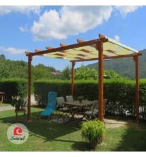PERGOLA PARASOLE IN LEGNO MASSELLO CON TELO AD ONDA IMPERMEABILE - col. NOCE