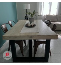 TAVOLO IN LEGNO MASSELLO VERNICIATO A POLVERE mod. GIORDY  - col. NERO - AVANA