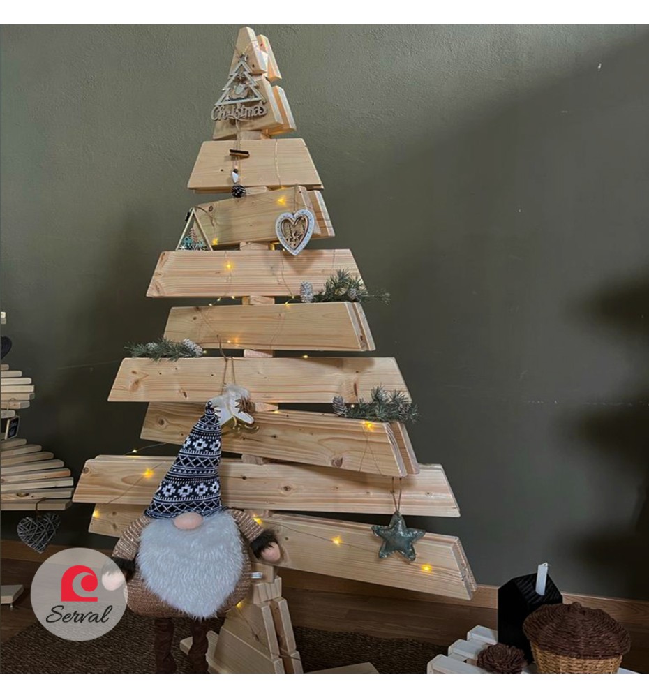 ALBERO DI NATALE IN LEGNO NATURALE GIREVOLE A DOGHE H180cm