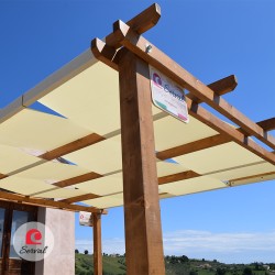 PERGOLA PARASOLE IN LEGNO MASSELLO CON TELO AD ONDA IMPERMEABILE - col. NOCE