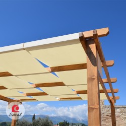 PERGOLA PARASOLE IN LEGNO MASSELLO CON TELO AD ONDA IMPERMEABILE - col. NOCE