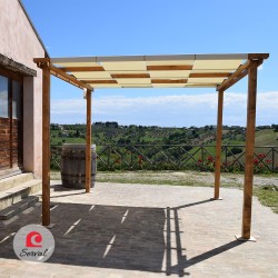 PERGOLA PARASOLE IN LEGNO MASSELLO CON TELO AD ONDA IMPERMEABILE - col. NOCE