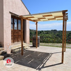 PERGOLA PARASOLE IN LEGNO MASSELLO CON TELO AD ONDA IMPERMEABILE - col. NOCE