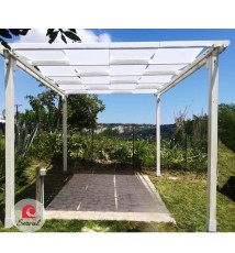 PERGOLA PARASOLE IN LEGNO MASSELLO CON TELO AD ONDA IMPERMEABILE - col. COCCO-VANIGLIA