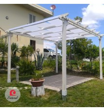 PERGOLA PARASOLE IN LEGNO MASSELLO CON TELO AD ONDA IMPERMEABILE - col. COCCO-VANIGLIA