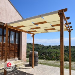 PERGOLA PARASOLE IN LEGNO MASSELLO CON TELO AD ONDA IMPERMEABILE - col. NOCE