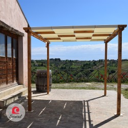 PERGOLA PARASOLE IN LEGNO MASSELLO CON TELO AD ONDA IMPERMEABILE - col. NOCE