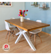 TAVOLO DA PRANZO CON PIEDE A STELLA mod. SOPHIA  col. BIANCO - TEAK
