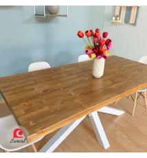 TAVOLO DA PRANZO CON PIEDE A STELLA mod. SOPHIA  col. BIANCO - TEAK