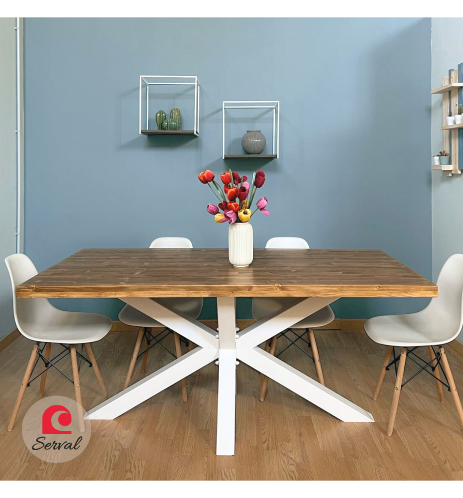 TAVOLO DA PRANZO CON PIEDE A STELLA mod. SOPHIA  col. BIANCO - TEAK