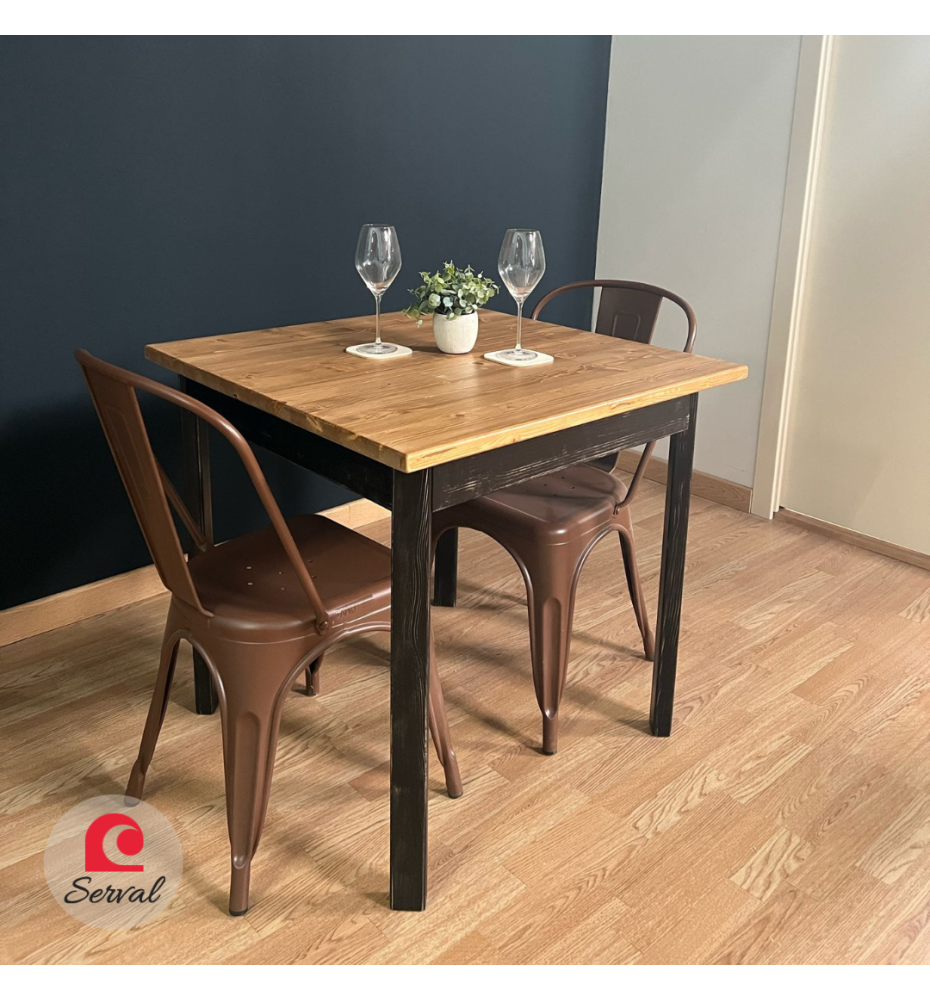 TAVOLINO RUSTICO QUADRATO IN LEGNO MASSELLO |NERO - TEAK