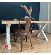 TAVOLO IN LEGNO MASSELLO CON GAMBE A "X" IN FERRO mod. EMMA  col. BIANCO - AVANA