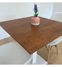 TAVOLO BAR BISTROT QUADRATO CON PIEDE CENTRALE | BIANCO - CORTEN