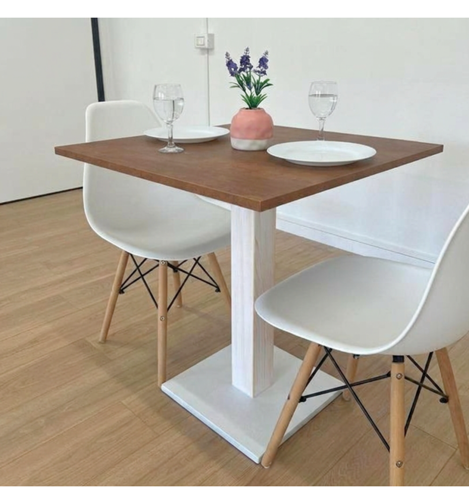 TAVOLO BAR BISTROT QUADRATO CON PIEDE CENTRALE | BIANCO - CORTEN