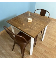 TAVOLINO RUSTICO QUADRATO IN LEGNO MASSELLO |BIANCO - TEAK