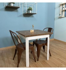 TAVOLINO RUSTICO QUADRATO IN LEGNO MASSELLO |BIANCO - TEAK