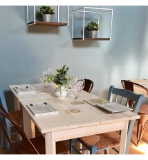 TAVOLINO RUSTICO QUADRATO IN LEGNO MASSELLO |BIANCO - COCCO VANIGLIA