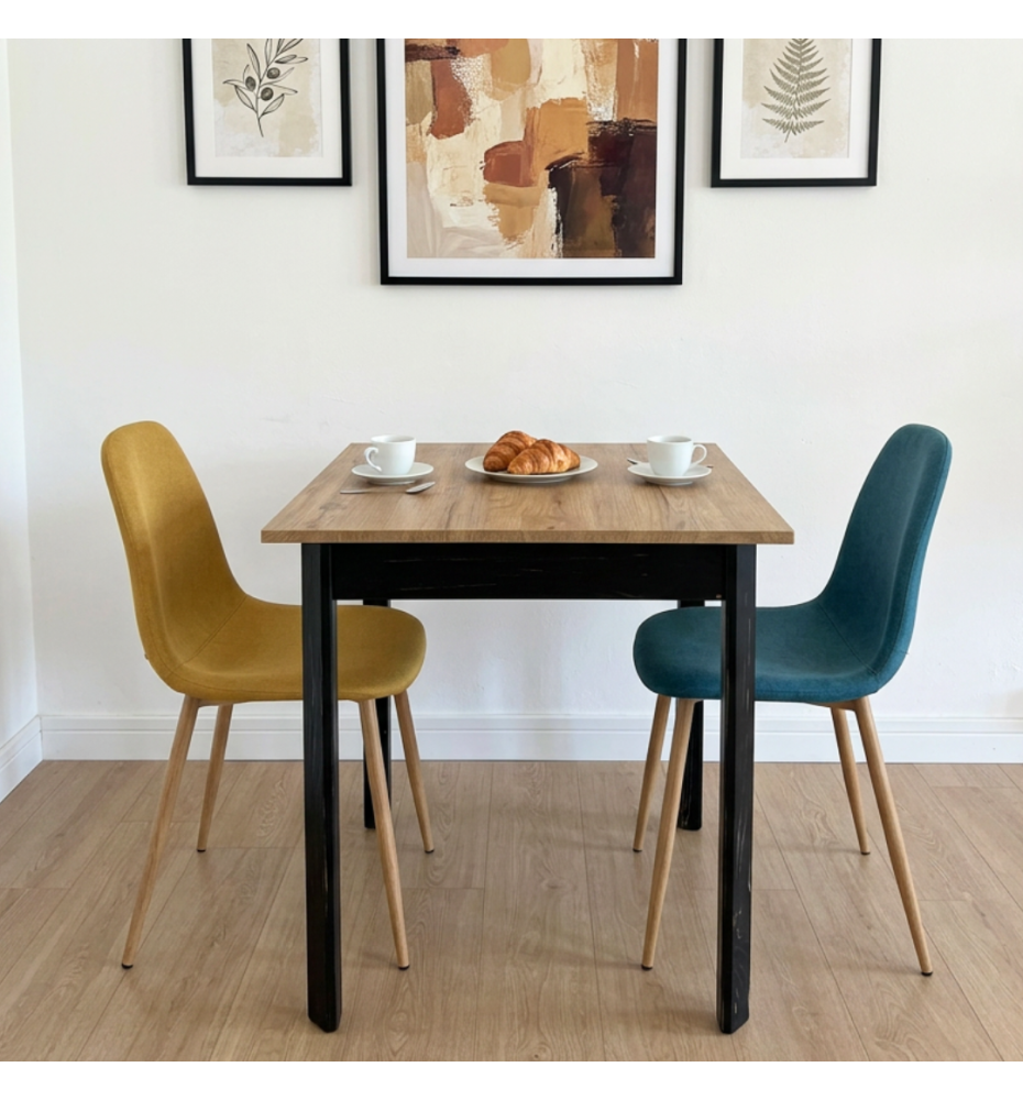 TAVOLINO QUADRATO DA BAR|TAVOLO DA RISTORANTE |RUSTICO A 4 GAMBE |NERO - ASPEN OAK 70x70cm