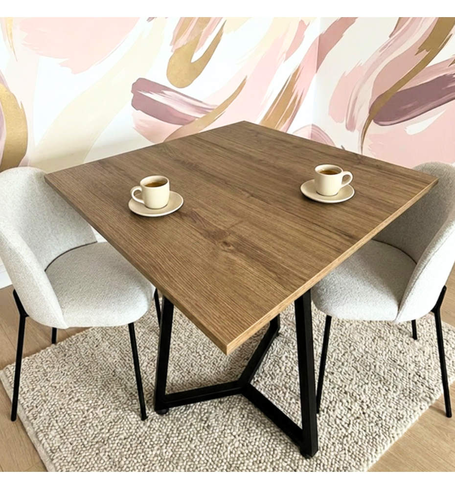 TAVOLO BAR BISTROT QUADRATO CON GAMBA IN FERRO | NERO -ASPEN OAK 70x70cm