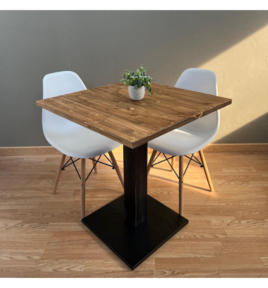 TAVOLO BAR QUADRATO IN LEGNO CON PIEDE CENTRALE  70X70CM NERO - TEAK  (1)