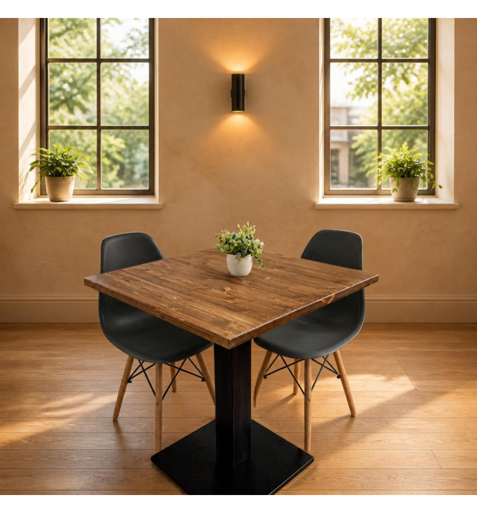 TAVOLO BAR QUADRATO IN LEGNO CON PIEDE CENTRALE | TAVOLO BISTROT |NERO - TEAK