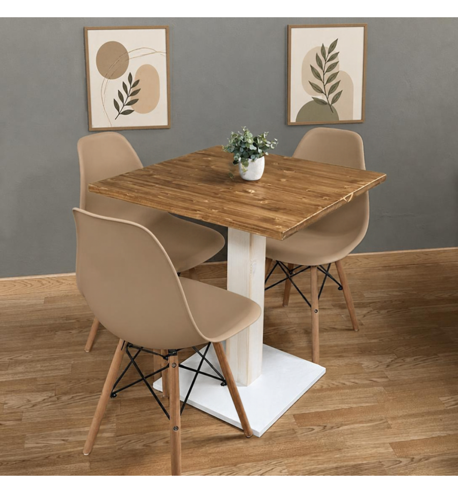 TAVOLO BAR QUADRATO IN LEGNO MASSELLO CON PIEDE CENTRALE | TAVOLO BISTROT | BIANCO - TEAK