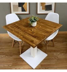 TAVOLO BAR QUADRATO IN LEGNO MASSELLO CON PIEDE CENTRALE | TAVOLO BISTROT | BIANCO - TEAK