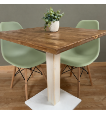 TAVOLO BAR QUADRATO IN LEGNO MASSELLO CON PIEDE CENTRALE | TAVOLO BISTROT | BIANCO - TEAK