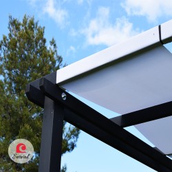 PERGOLA PARASOLE IN LEGNO MASSELLO CON TELO AD ONDA IMPERMEABILE col. ANTRACITE