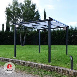 PERGOLA PARASOLE IN LEGNO MASSELLO CON TELO AD ONDA IMPERMEABILE col. ANTRACITE