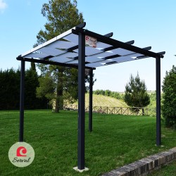 PERGOLA PARASOLE IN LEGNO MASSELLO CON TELO AD ONDA IMPERMEABILE col. ANTRACITE