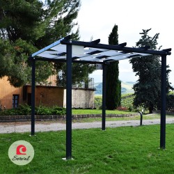 PERGOLA PARASOLE IN LEGNO MASSELLO CON TELO AD ONDA IMPERMEABILE col. ANTRACITE