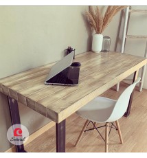 SCRIVANIA INDUSTRIAL IN LEGNO MASSELLO CON GAMBE IN FERRO mod. NEVIS col AVANA