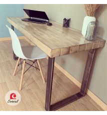 SCRIVANIA INDUSTRIAL IN LEGNO MASSELLO CON GAMBE IN FERRO mod. NEVIS col AVANA