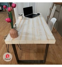 SCRIVANIA INDUSTRIAL IN LEGNO MASSELLO CON GAMBE IN FERRO mod. NEVIS col. COCCO VANIGLA