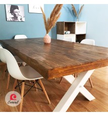 TAVOLO IN LEGNO MASSELLO CON GAMBE A "X"  mod. EMMA  col. BIANCO - NOCE