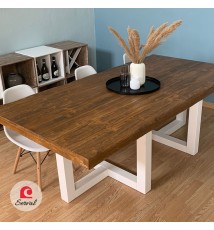 TAVOLO IN LEGNO MASSELLO VERNICIATO A POLVERE mod. GIORDY  col. BIANCO - NOCE