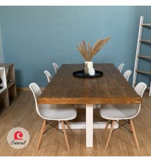 TAVOLO IN LEGNO MASSELLO VERNICIATO A POLVERE mod. GIORDY  col. BIANCO - NOCE